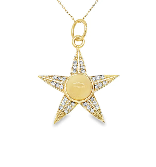 14KT YELLOW GOLD OPAL STAR PENDANT WITH DIAMONDS