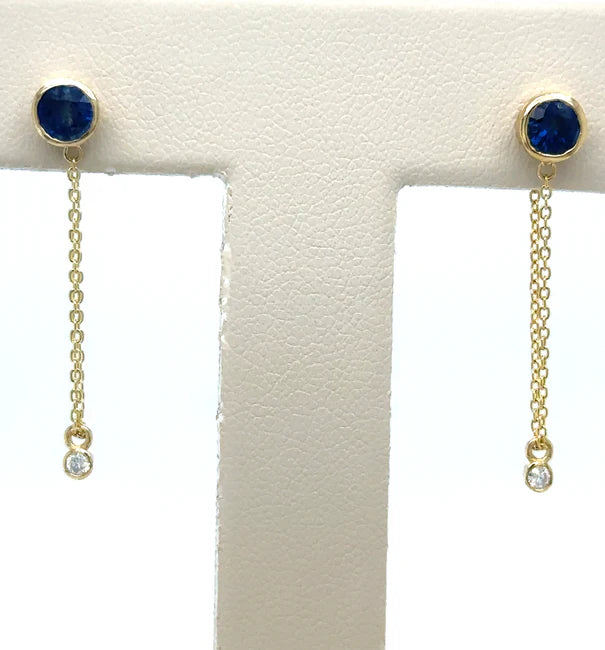 14KT YELLOW GOLD SAPPHIRE ROUND SHAPE EARRING