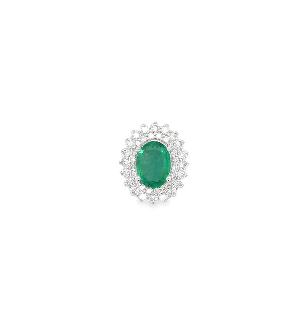 18KT WHITE GOLD DIAMOND AND EMERALD PENDENT