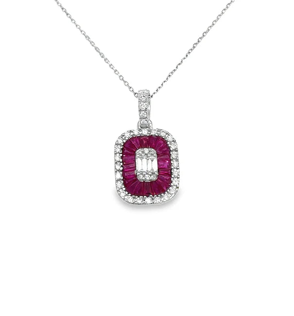 14KT WHITE GOLD RUBY AND DIAMONDS PENDANT