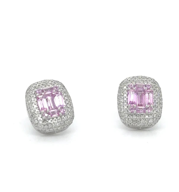 14KT WHITE GOLD PINK SAPPHIRE AND DIAMONDS EARRING