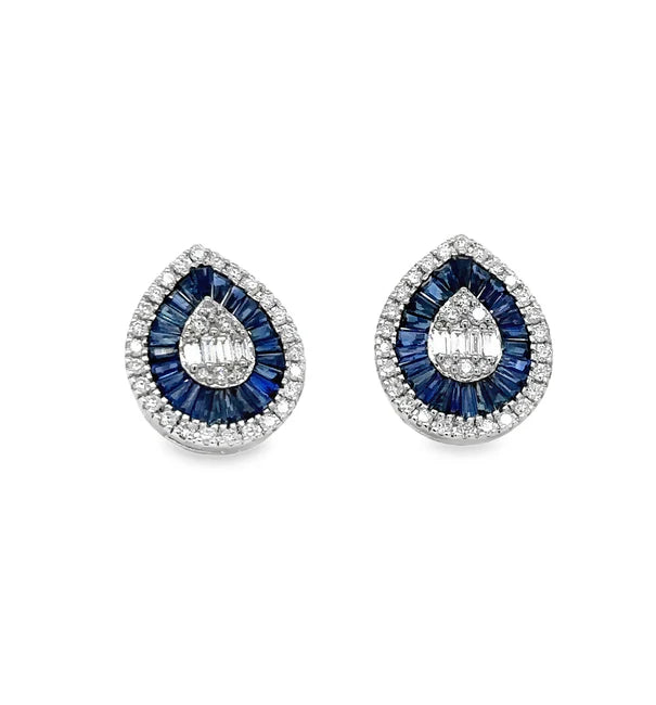 14KT WHITE GOLD SAPPHIRE AND DIAMONDS PEAR SHAPE EARRING