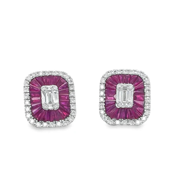 14KT WHITE GOLD RUBY AND DIAMONDS EARRING