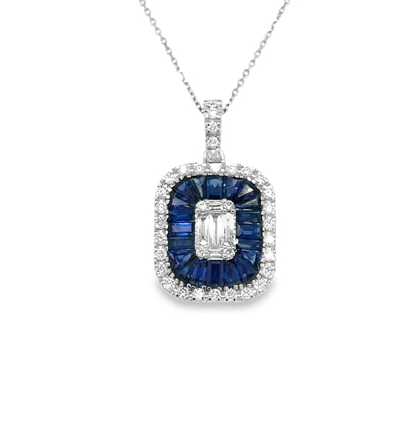 14KT WHITE GOLD SAPPHIRE AND DIAMONDS PENDANT