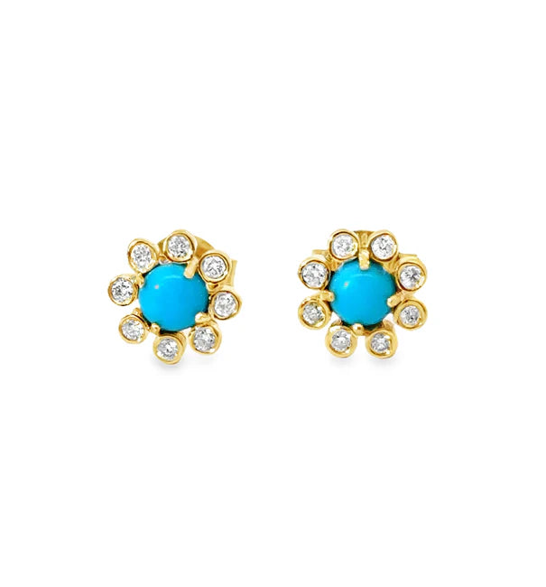 18KT YELLOW GOLD TURQUOISE AND DIAMONDS EARRING