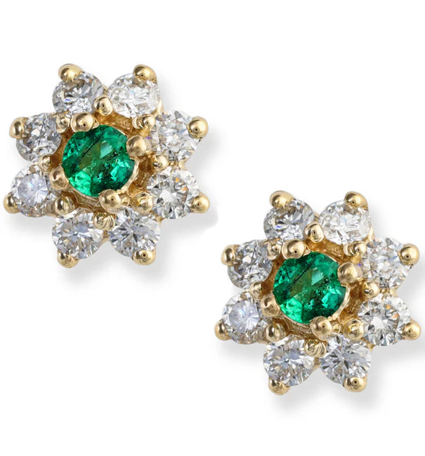 14KT YELLOW GOLD DIAMOND AND EMERALD EARRINGS