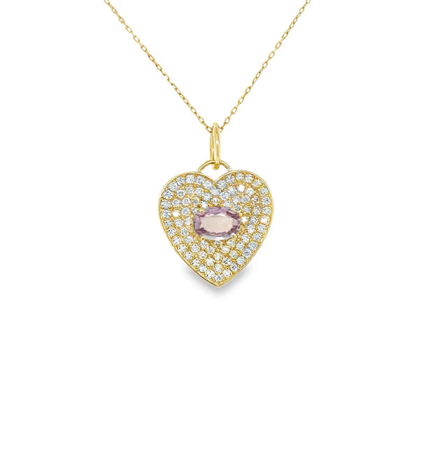 14KT YELLOW GOLD HEART PENDANT WITH SAPPHIRE AND DIAMONDS