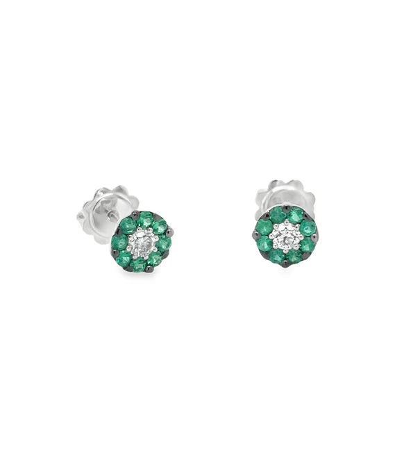 18KT WHITE GOLD EMERALD AND DIAMOND EARRING