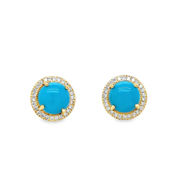 14KT YELLOW GOLD TURQUOISE AND DIAMONDS EARRING