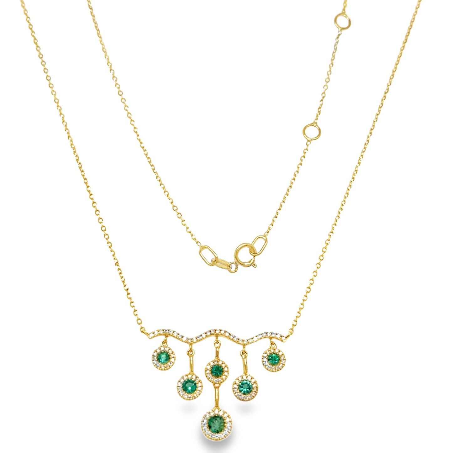 14KT YELLOW GOLD EMERALD AND DIAMOND DANGLING NECKLACE