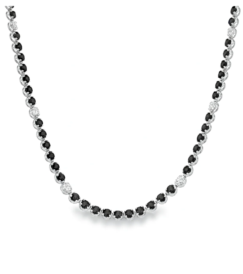 14KT GOLD BLACK DIAMOND AND DIAMOND TENNIS NECKLACE