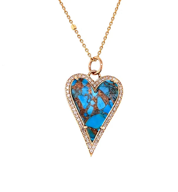 14KT YELLOW GOLD MOHAVE TURQUOISE HEART PENDANT
