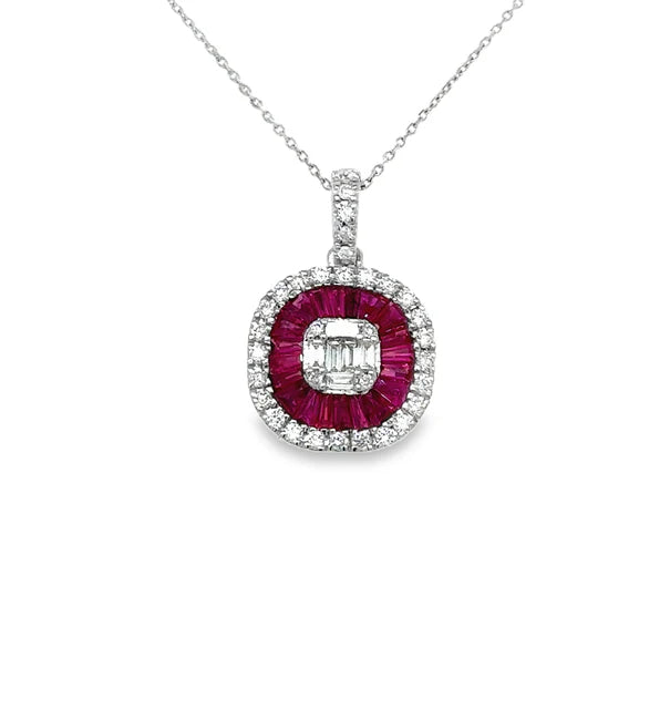 14KT WHITE GOLD RUBY AND DIAMONDS PENDANT