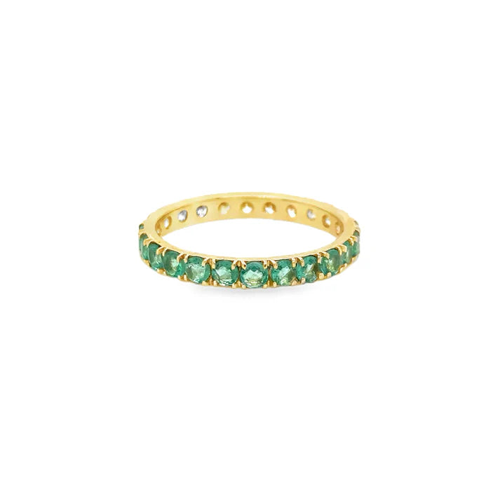 14KT YELLOW GOLD EMERALD AND DIAMOND ETERNAL RING