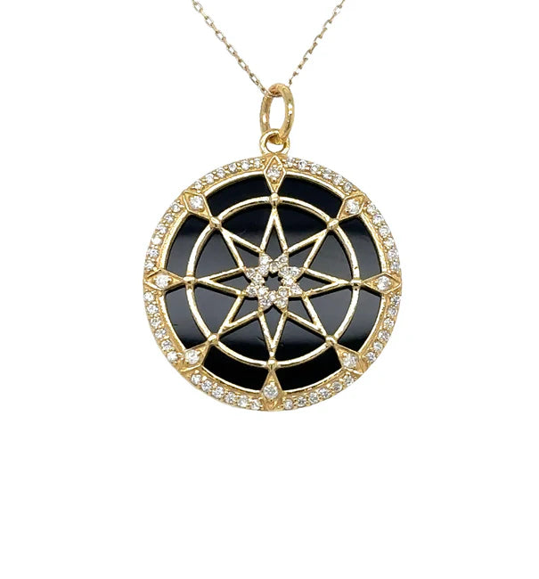 14KT YELLOW GOLD BLACK ONYX STAR PENDANT WITH DIAMONDS