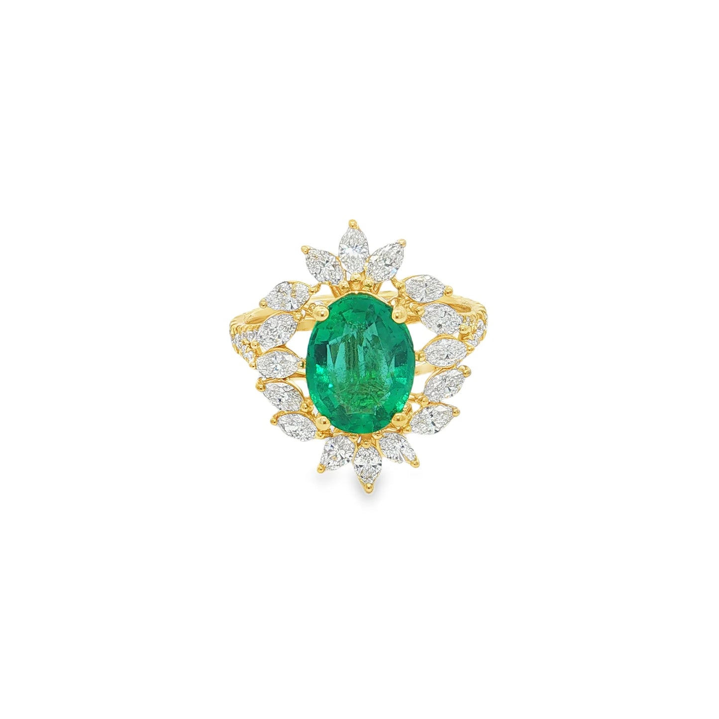 14KT DIAMOND EMERALD OVAL RING