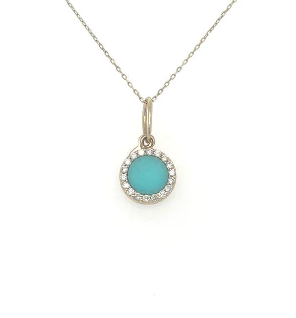 14KT YELLOW GOLD TURQUOISE PENDANT WITH DIAMONDS