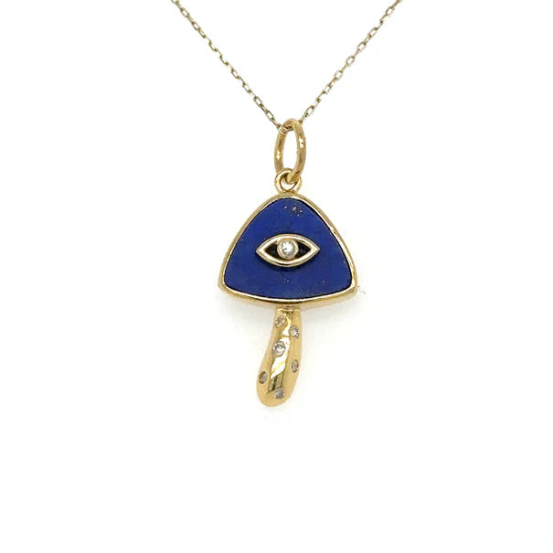 14KT YELLOW GOLD LAPIS MUSHROOM PENDANT WITH DIAMONDS