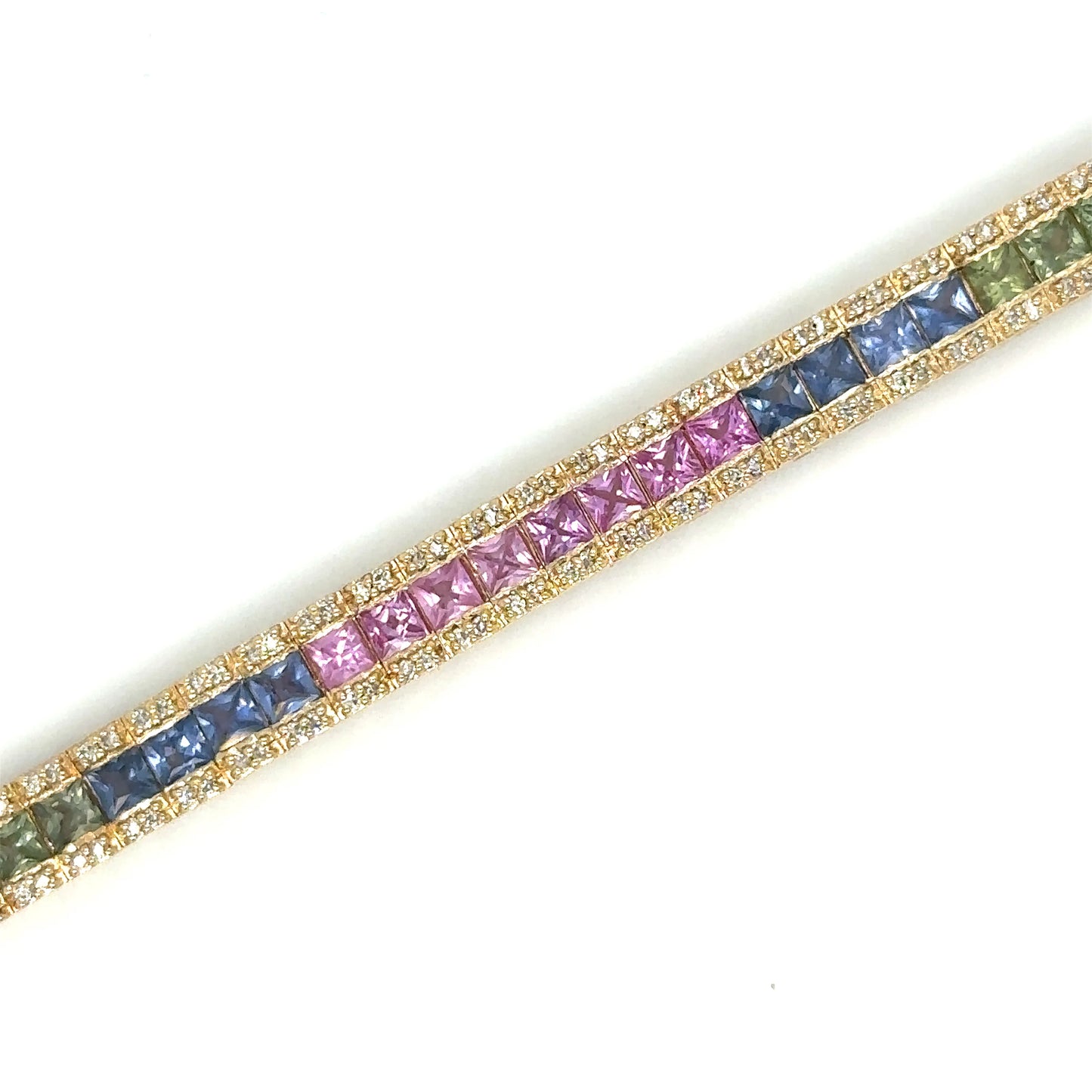 14K YELLOW GOLD MULTI SAPPHIRE AND DIAMONDS BRACELET