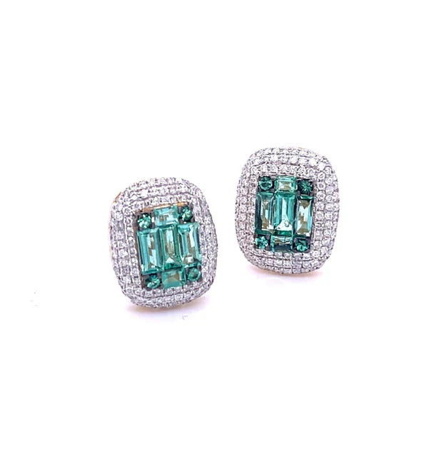 14KT YELLOW GOLD EMERALD WITH DIAMONDS EARRING
