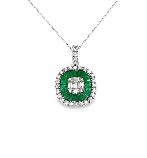 14KT WHITE GOLD EMERALD AND DIAMONDS PENDANT