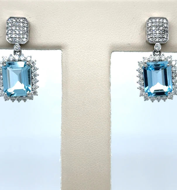 14KT WHITE GOLD AQUAMARINE WITH DIAMONDS EARRING
