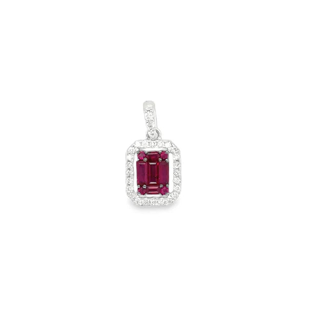 18KT WHITE GOLD DIAMOND AND RUBY PENDENT