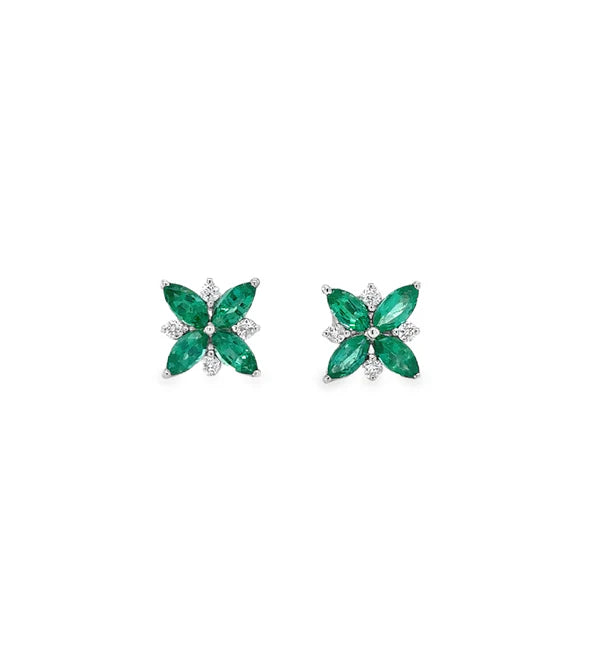 18KT WHITE GOLD EMERALD AND DIAMOND EARRING