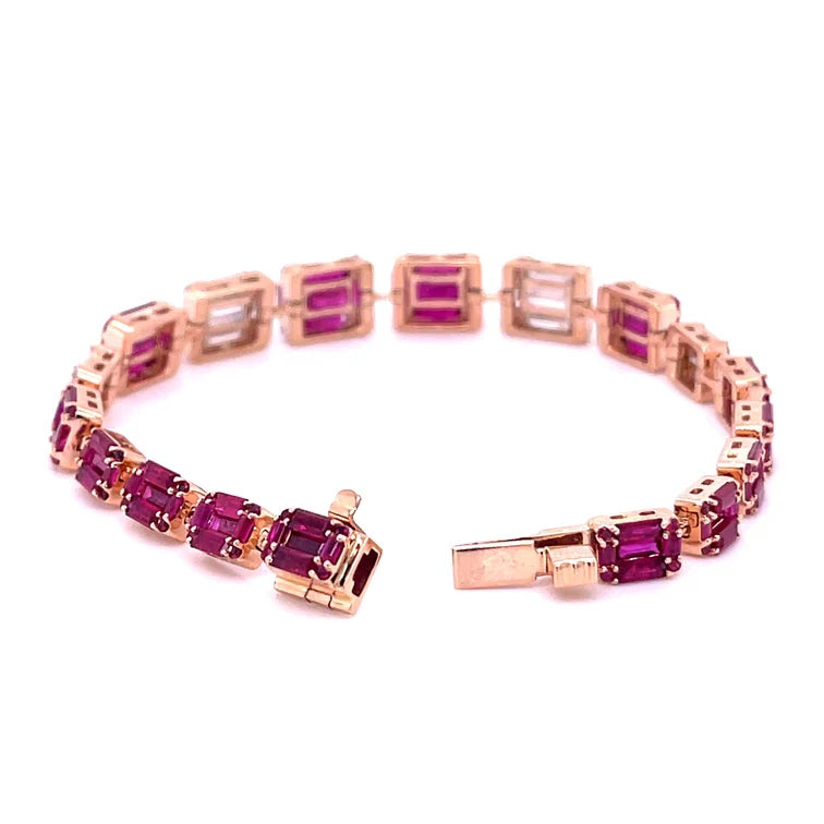 18KT YELLOW GOLD RUBY & DIAMOND BAGUETTE BRACELET
