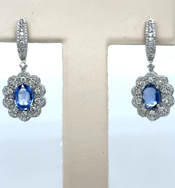 14KT WHITE GOLD SAPPHIRE AND DIAMOND EARRING