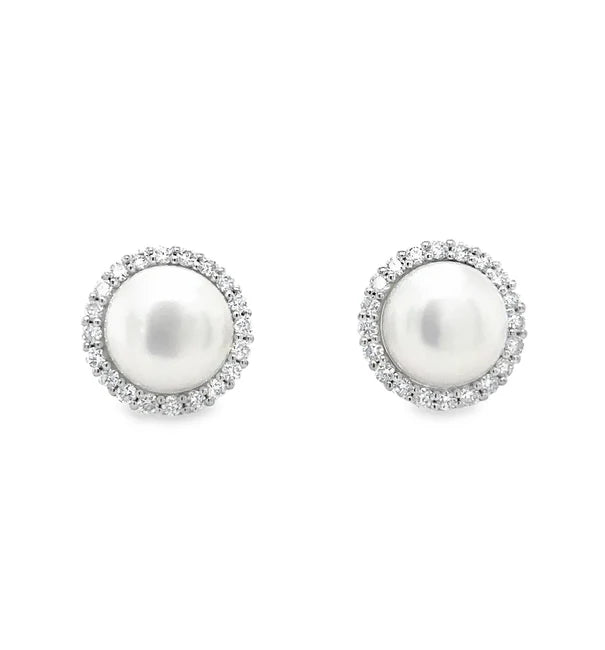 14KT WHITE GOLD FRESH WATER PEARL AND DIAMOND EARRING
