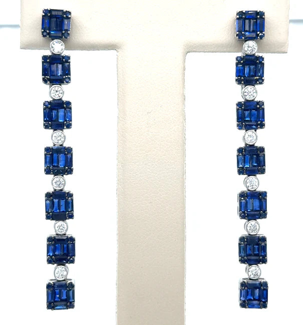 18K WHITE GOLD SAPPHIRE AND DIAMOND EARRING