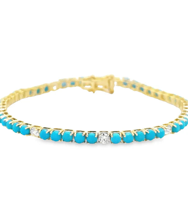 14KT YELLOW GOLD TURQUOISE AND DIAMONDS BRACELET