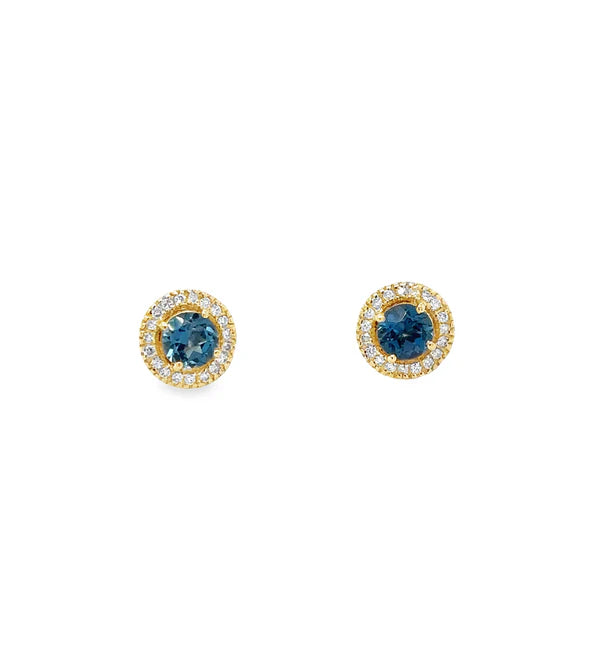 14KT YELLOW GOLD LONDON BLUE TOPAZ AND DIAMONDS EARRING