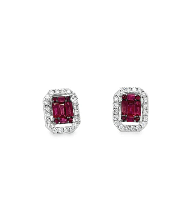 18KT WHITE GOLD RUBY AND DIAMONDS EARRING