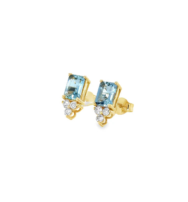 14KT YELLOW GOLD AQUAMARINE AND DIAMONDS EARRING
