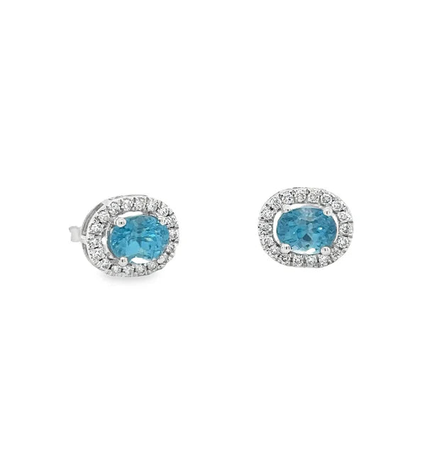 14KT WHITE GOLD BLUE ZIRCON AND DIAMONDS EARRING
