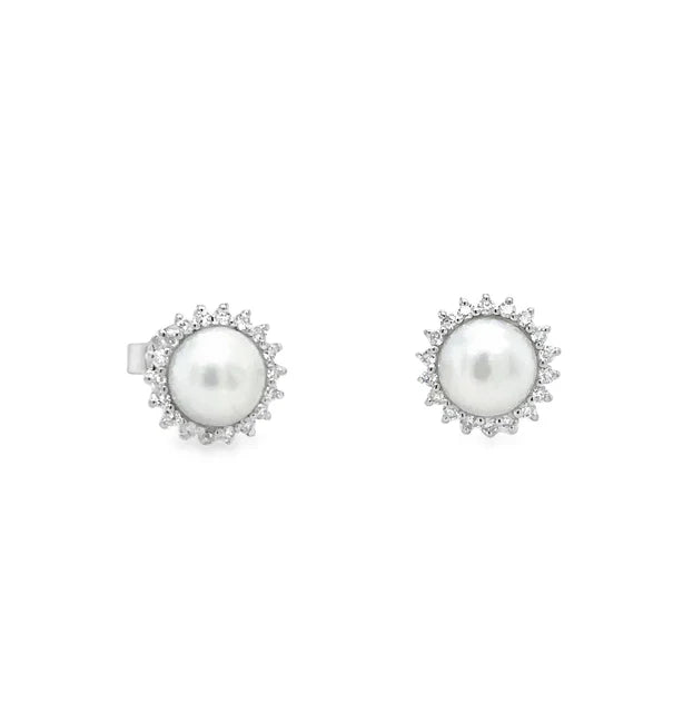 14KT WHITE GOLD FRESH WATER PEARL AND DIAMOND EARRING