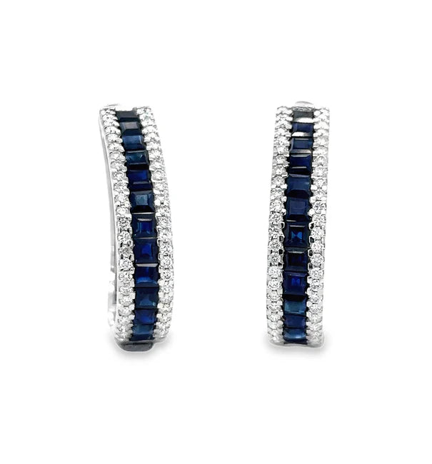 18KT WHITE GOLD SAPPHIRE AND DIAMONDS HOOP EARRING