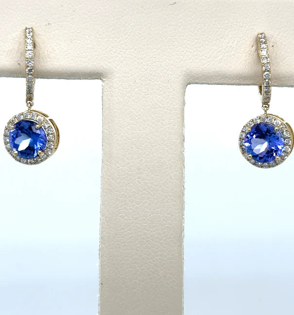 14KT YELLOW GOLD TANZANITE AND DIAMOND EARRING