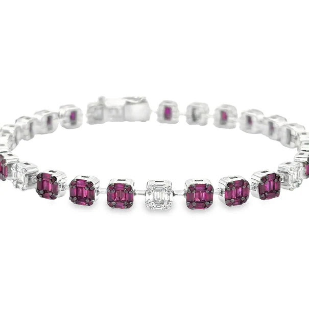 14KT WHITE GOLD RUBY AND DIAMONDS TENNIS BRACELET