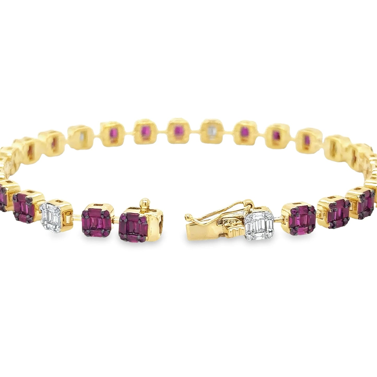 14KT YELLOW GOLD RUBY AND DIAMONDS TENNIS BRACELET