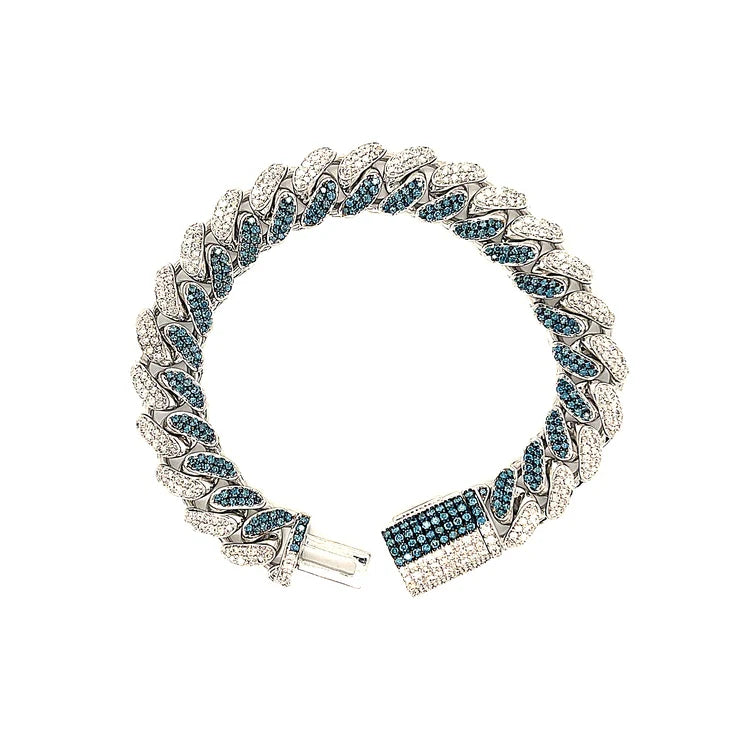 14K WHITE AND BLUE DIAMOND MIAMI CUBAN BRACELET