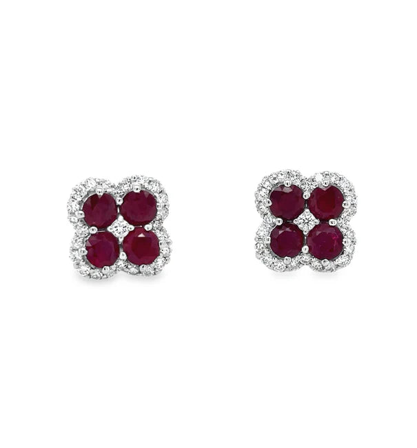 18KT WHITE GOLD RUBY AND DIAMONDS EARRING