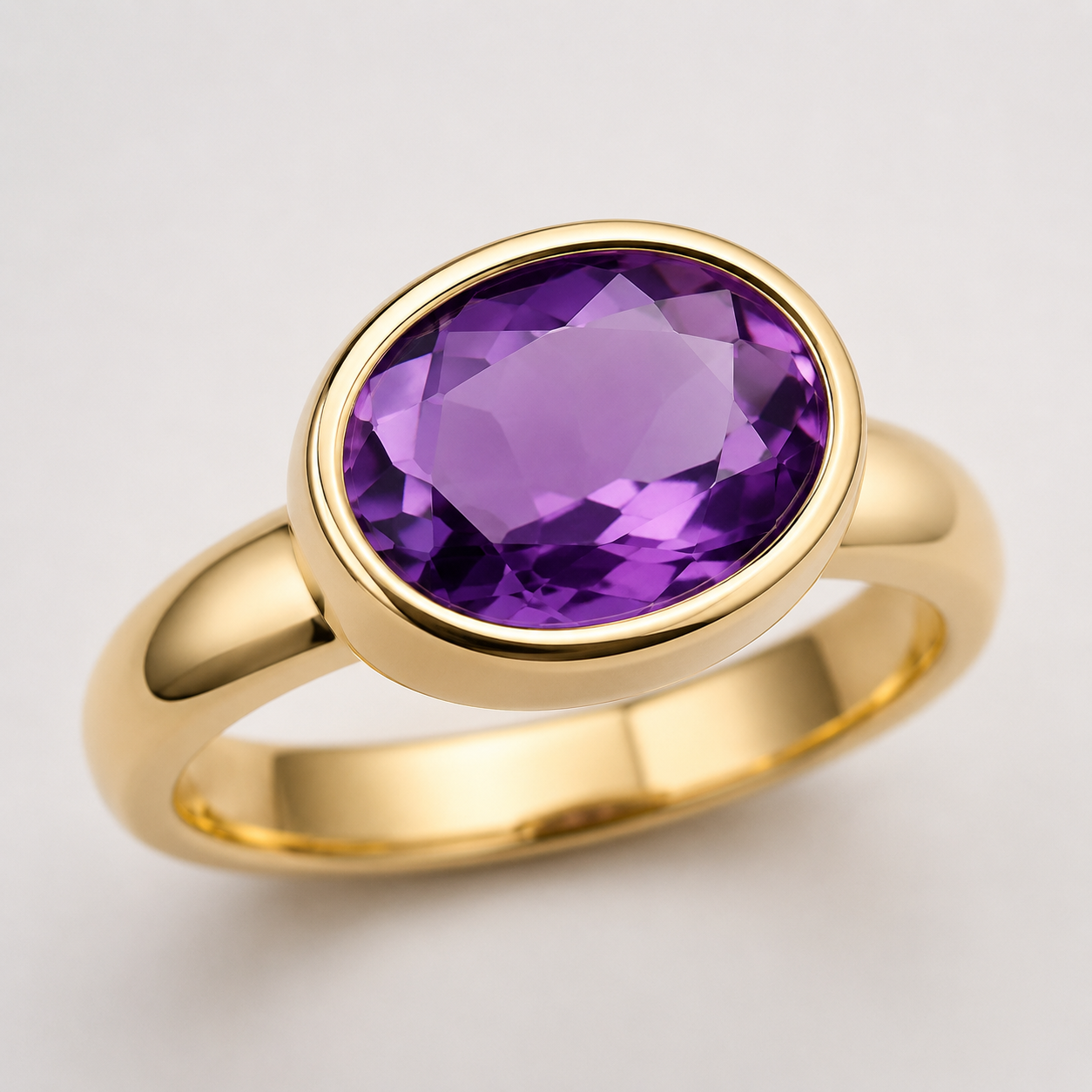 14K YG BEZEL SET AMETHYST STONE RING