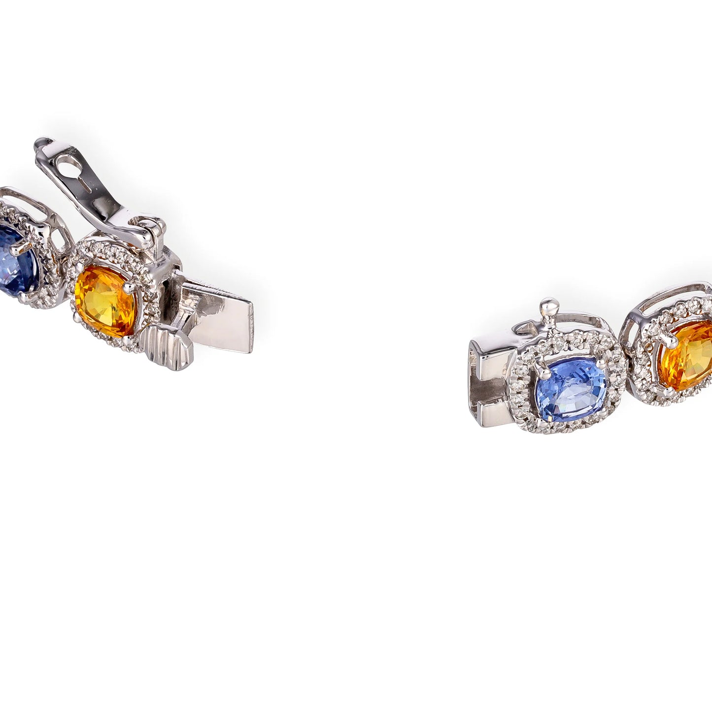 14KT DIAMOND MULTI SAPPHIRE CUSHION SHAPE BRACELET