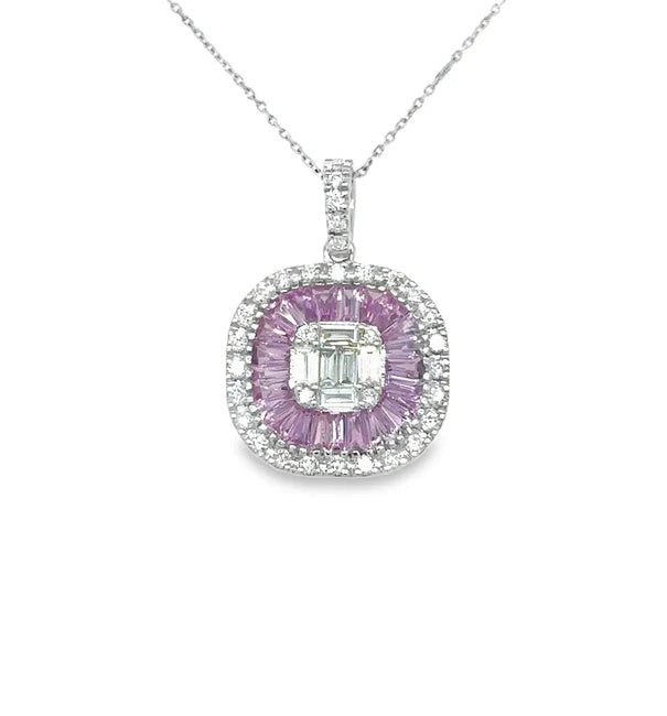 14KT WHITE GOLD PINK SAPPHIRE AND DIAMONDS PENDANT