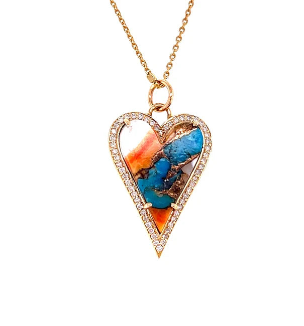 14KT YELLOW GOLD OYSTER TURQUOISE HEART PENDANT