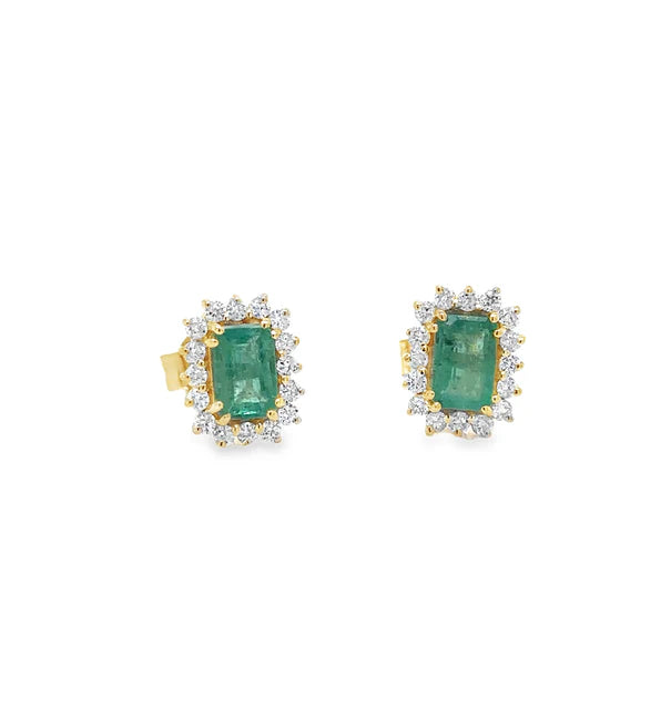 14KT YELLOW GOLD EMERALD AND DIAMOND EARRING