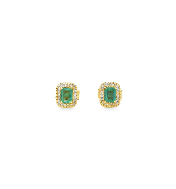 14KT YELLOW GOLD EMERALD AND DIAMONDS EARING